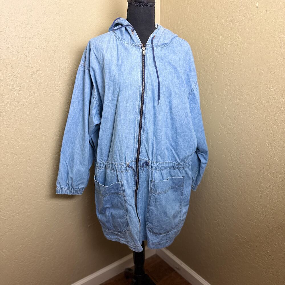 Vintage L.E.I Riding Wear Hooded Denim Parka Coat Full Zip Drawstring M USA